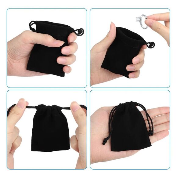 Set of 10 Luxury Velvet Drawstring Bags Pouches.  Black. 3 3/4" high x 3" wide. - Picture 4 of 9